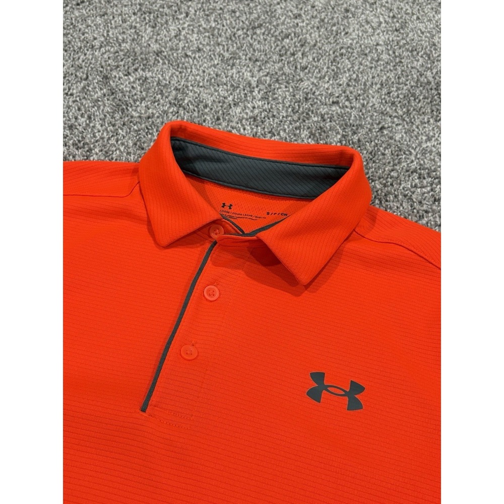 Under Armour Neon Orange Performance Polo Shirt Mens Size Small Short Sleeve